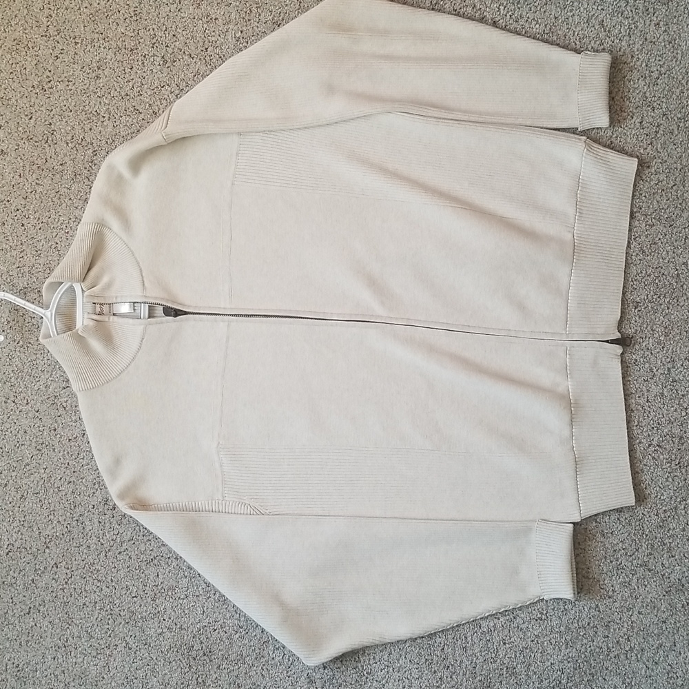 Norm Thompson Cotton Zip Cardigan Sweater Cream Golf M